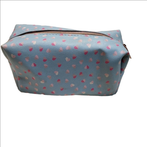 Blue Medium Cosmetic Case with Pink Hearts